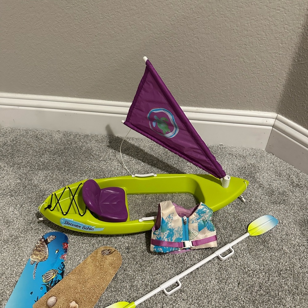 Kids American Girl Leahs kayak collection Purple and Green Kayak Set